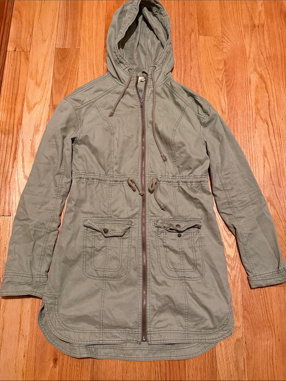 Hollister Olive Green Hooded Long Utility Jacket Anorak Parka Bella Swan Small